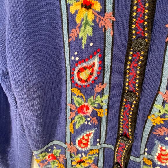 🍂 Vintage Embroidered Knit Cardigan | Cozy Folk Boho Winter Layer | Size M - Picture 8 of 14